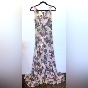 Vintage Silk Georgette Floral Maxi Dress